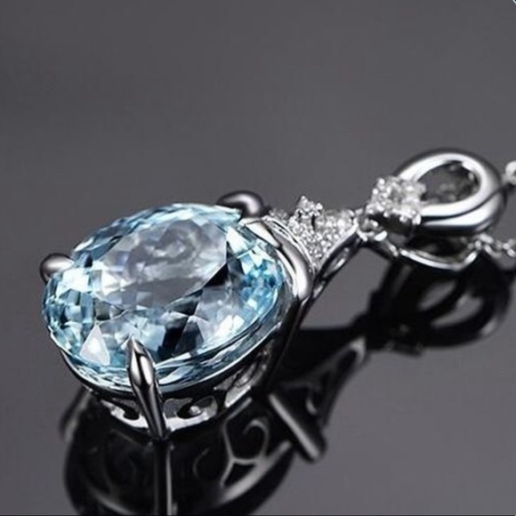 BLUE TOPAZ GEMSTONE WATERDROP NECKLACE - 925 SS - Picture 4 of 8